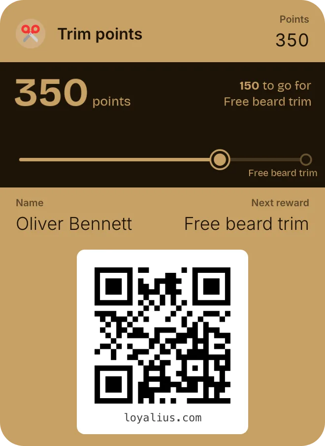 Trim points card in a gold design with points collected