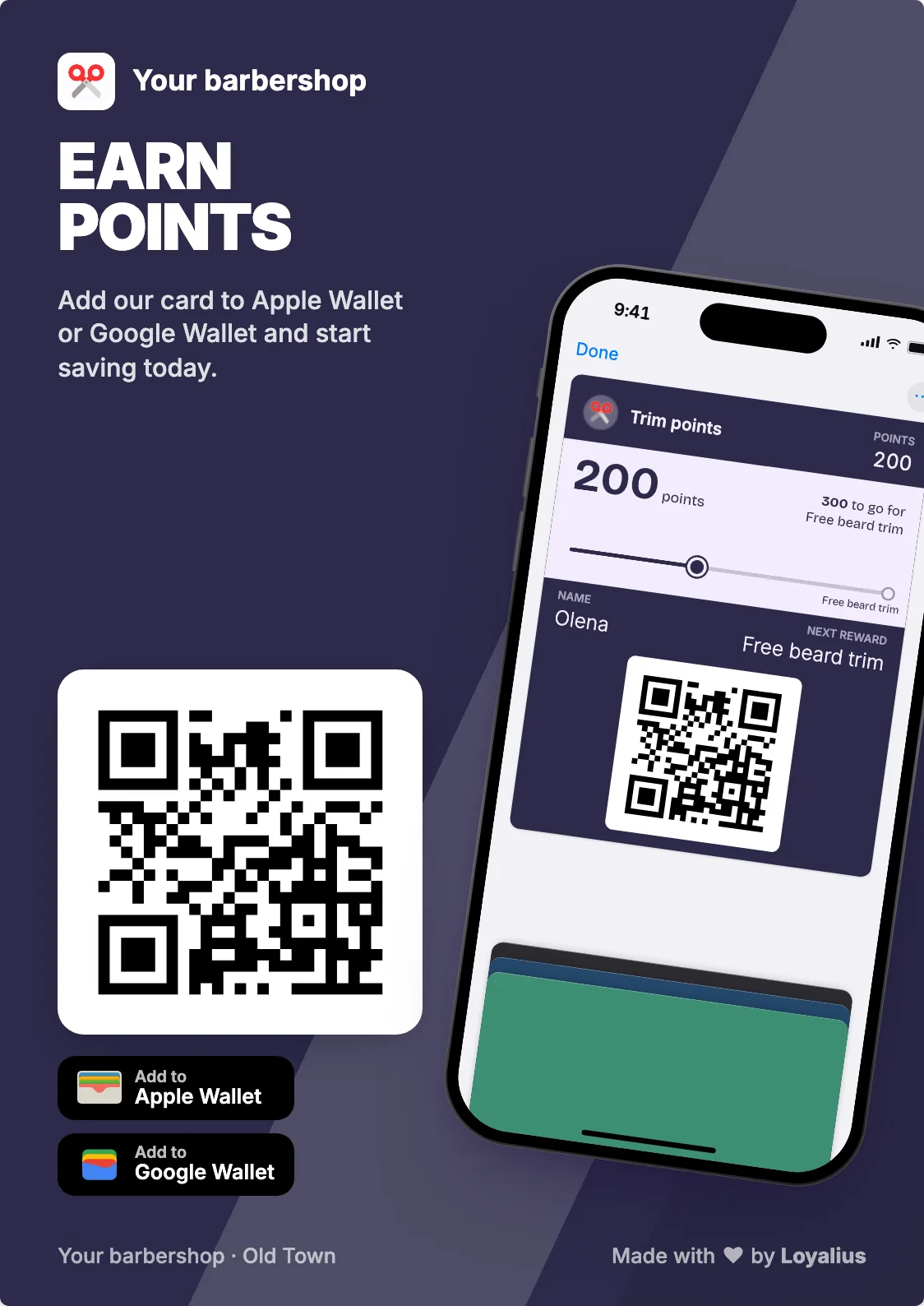 A printed A5 poster with a QR code to join the card