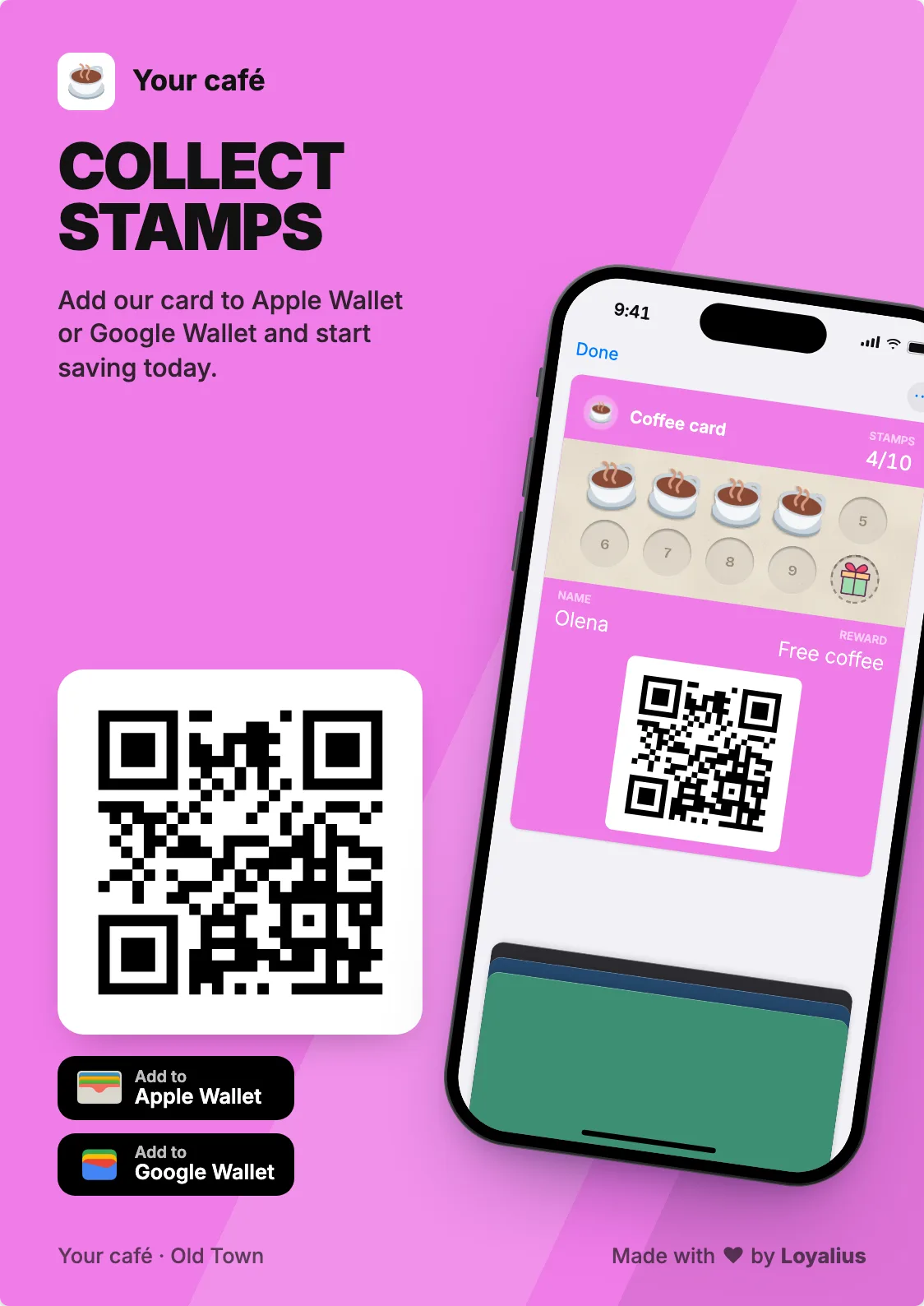 A printed A5 poster with a QR code to join the card
