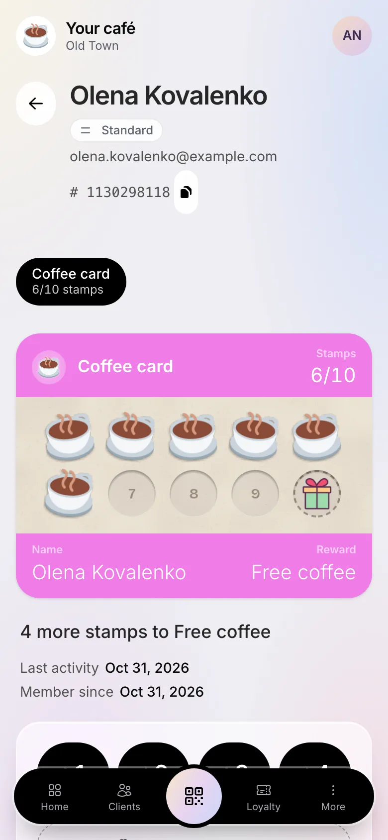 The till screen with a customer’s card, ready for the next stamp or points
