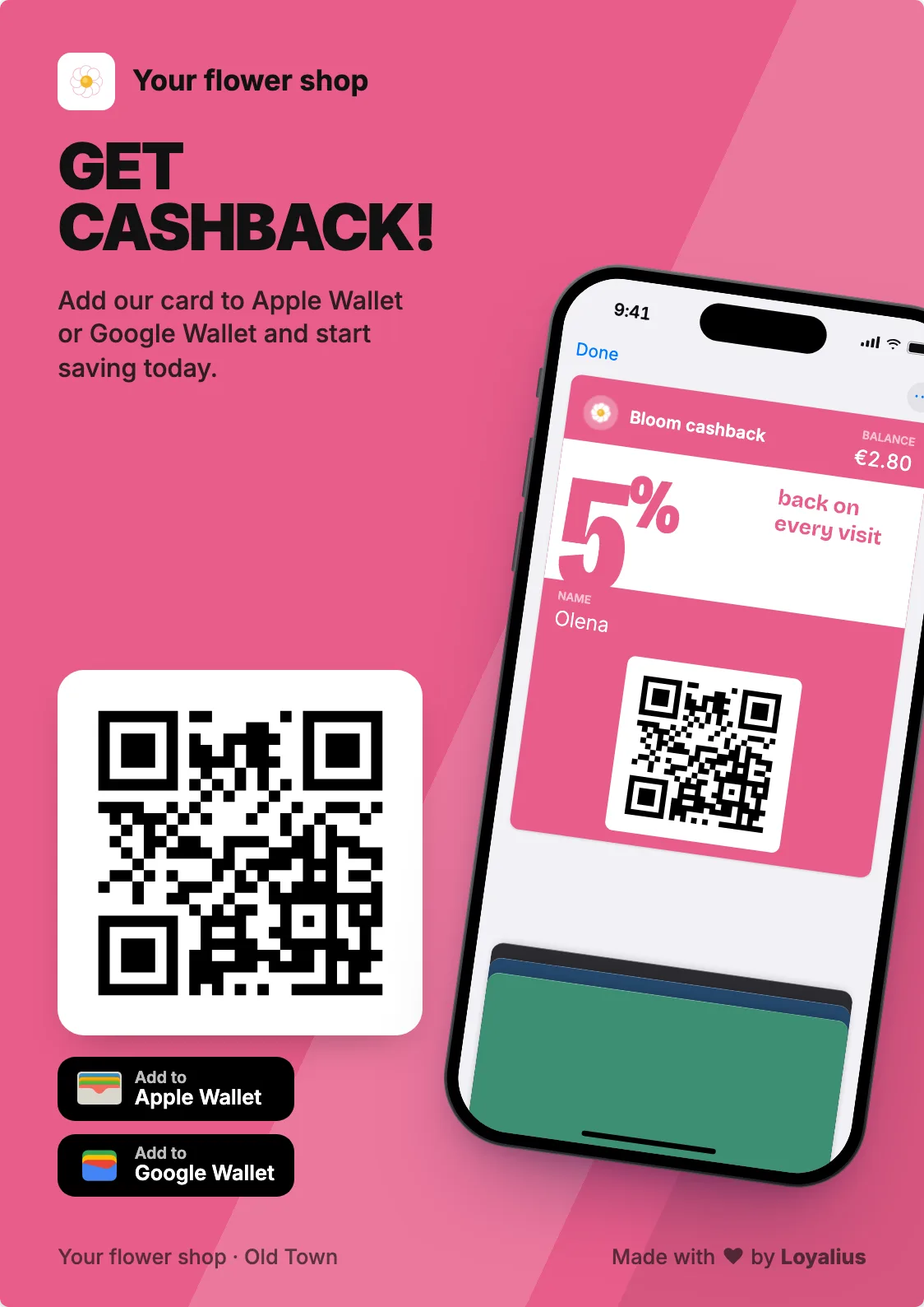 A printed A5 poster with a QR code to join the card