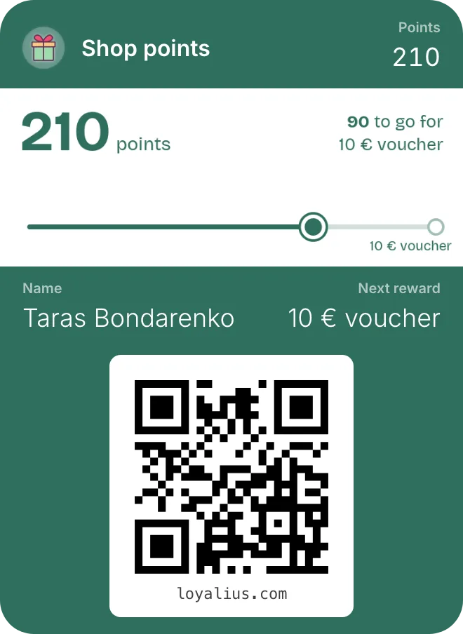 Bodová karta obchodu ve Walletu, sbírá se na poukaz