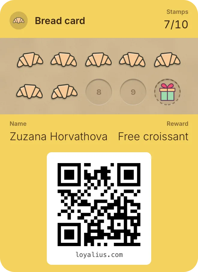 Bread card with 7 of 10 stamps