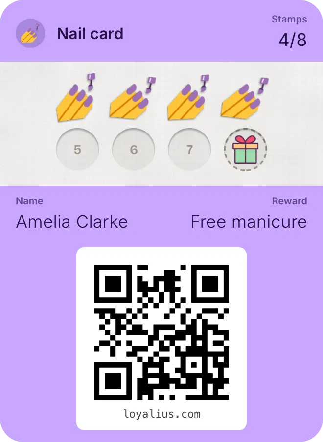 Nail card with 4 of 8 stamps